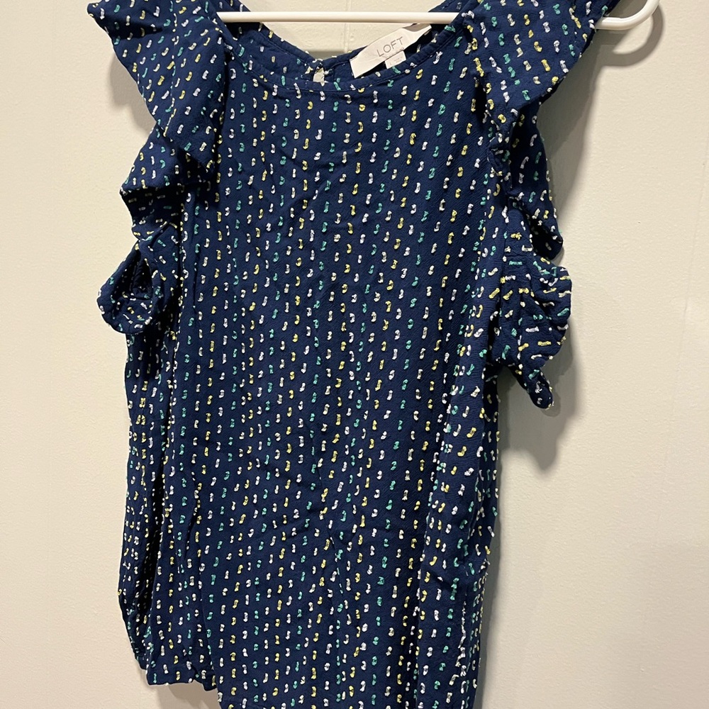 LOFT Navy Blue Ruffle Sleeve Top